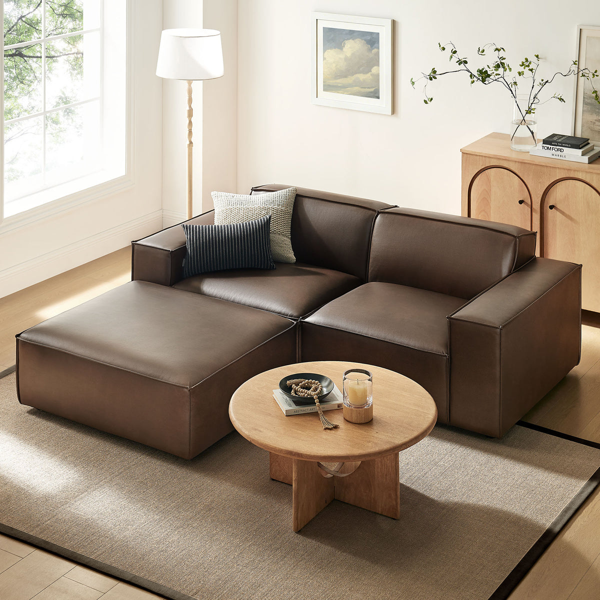 Restore 3-Piece Vegan Leather Modular Loveseat with Ottoman by Modway